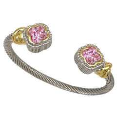 SILVER GOLD QUATREFOIL CUFF BANGLE PINK