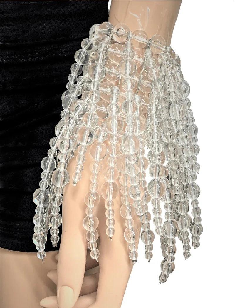 Clear Pearl Fringe Stretch Bracelet
