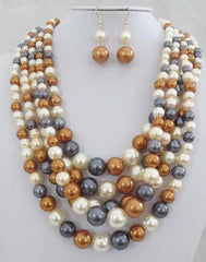 5 STRAND BROWN MULTI COLOR PEARL NECKLACE SET