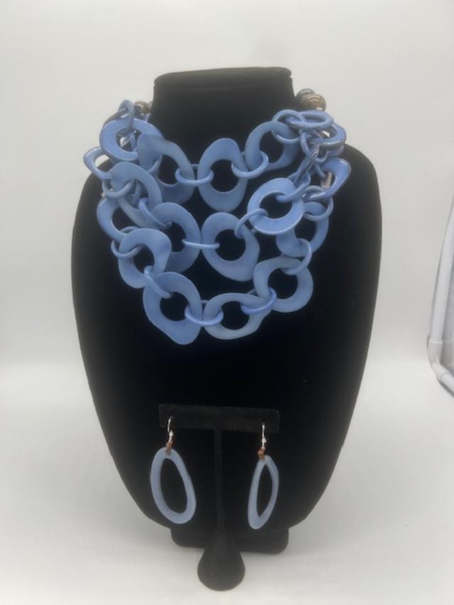 Tagua Blue Necklace and Earrings Set NK24001