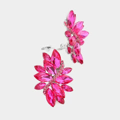 Silver Pink Marquise Stone Clip on Earrings