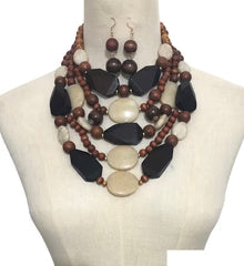 WOOD MULTI LAYERED NECKLACE SET
