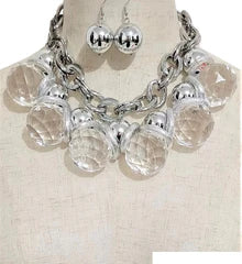 SILVER CLEAR CHUNKY NECKLACE SET
