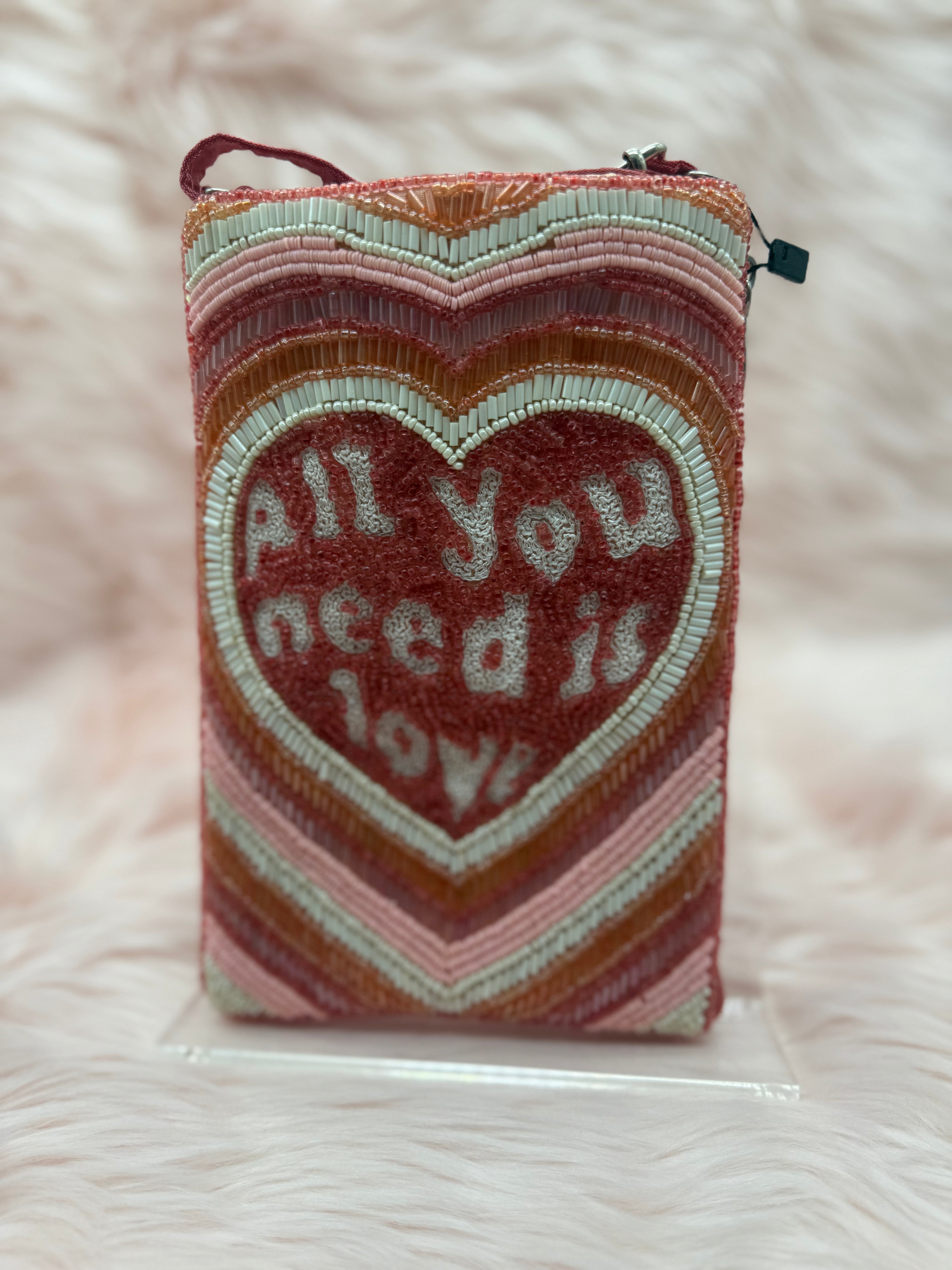 Pink Beaded Crossbody Bag