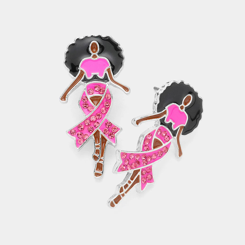 Pink Ribbon Woman Earring
