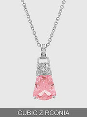 SILVER NECKLACE PINK CLEAR CZ CUBIC ZIRCONIA STONES