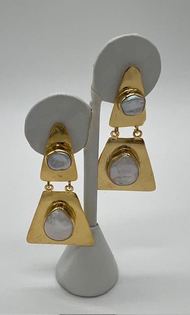 Gold with Pearl Inlay Earrings E24009