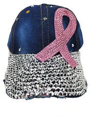 Breast Cancer Awareness Baseball Cap Denim Ribbon