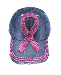 Breast Cancer Awareness Baseball Cap Denim with Pink Ribbon