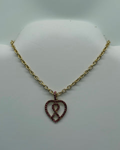Pink Ribbon Pink Heart Necklace
