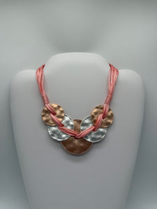 Pink Cord Metal Disc Necklace