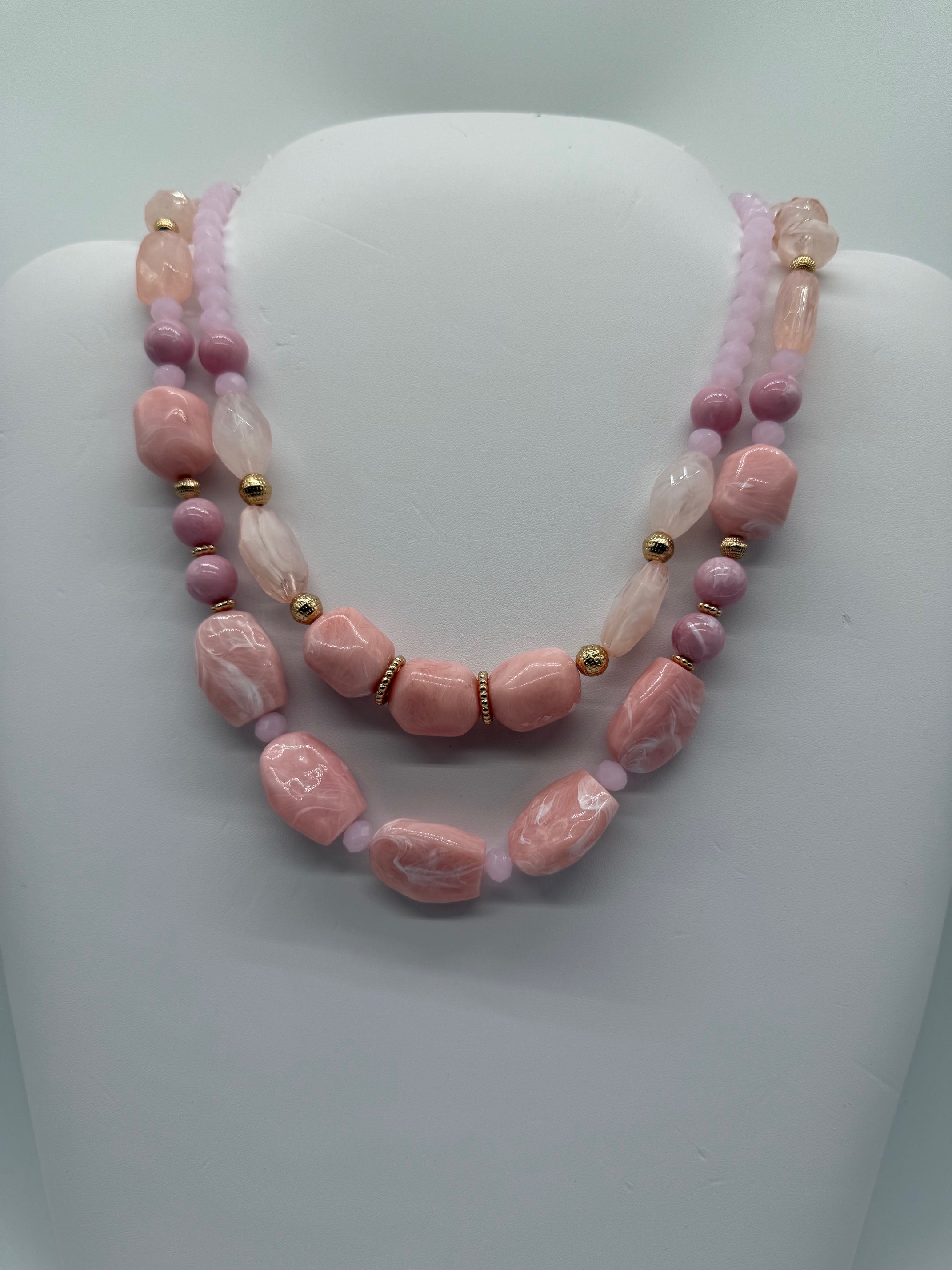 Light Pink Marbled Bead Set with earrings