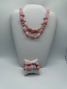 Light Pink Marbled Bead Set with earrings