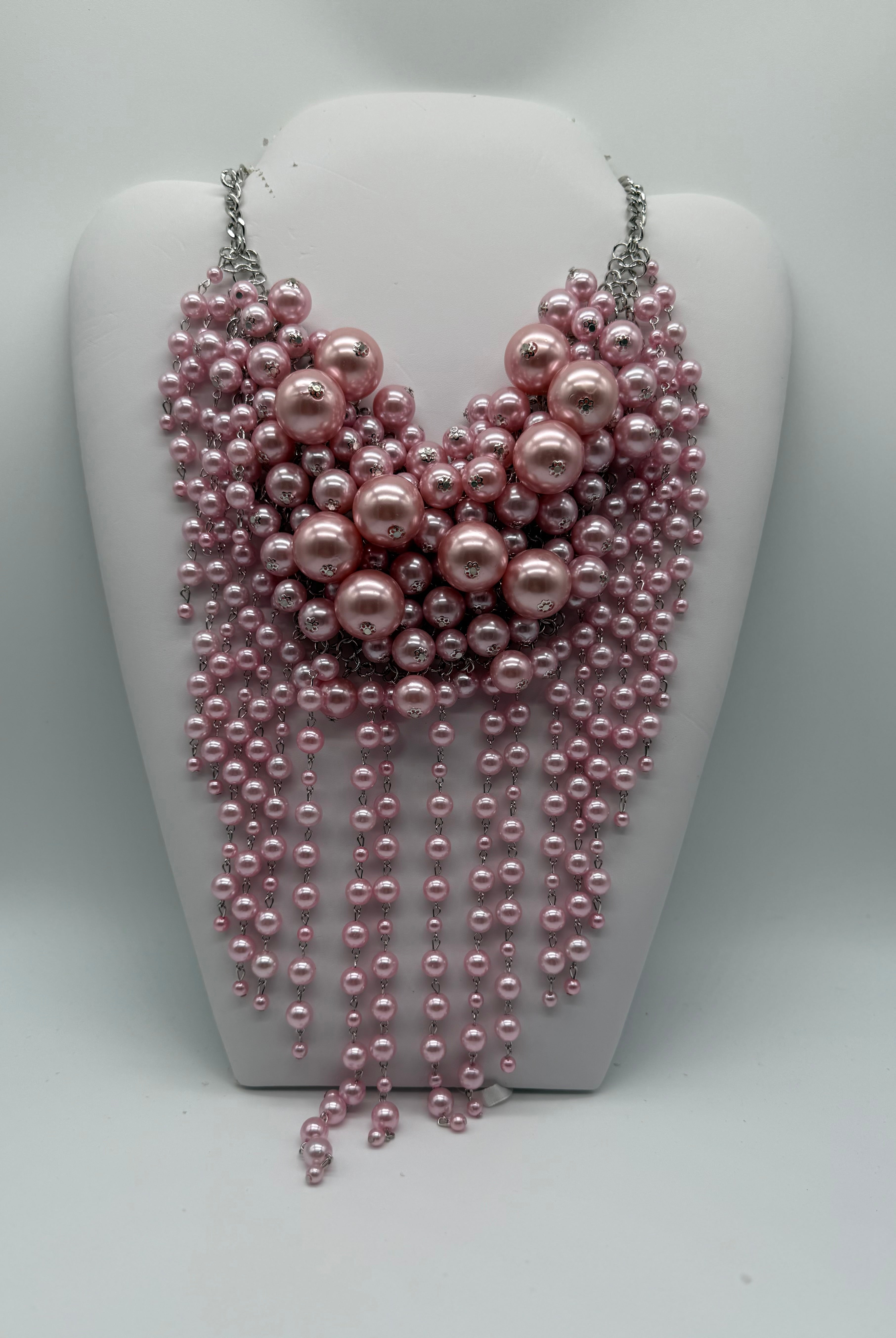 Cascading Pink Pearls Necklace with Earrings