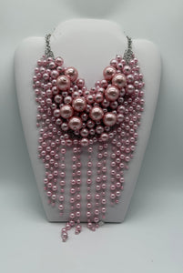 Cascading Pink Pearls Necklace with Earrings