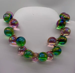 Royal Radiance - Pink & Green Iridescent Bubble Ball Necklace Set