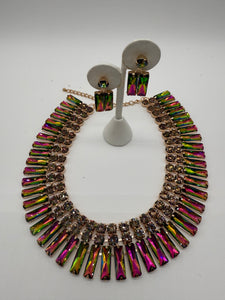 The Enchanted Pink & Green Radiance Crystal Collar Set with Earrings