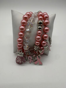 PINK RIBBON PEARLS STRETCH BRACELETS