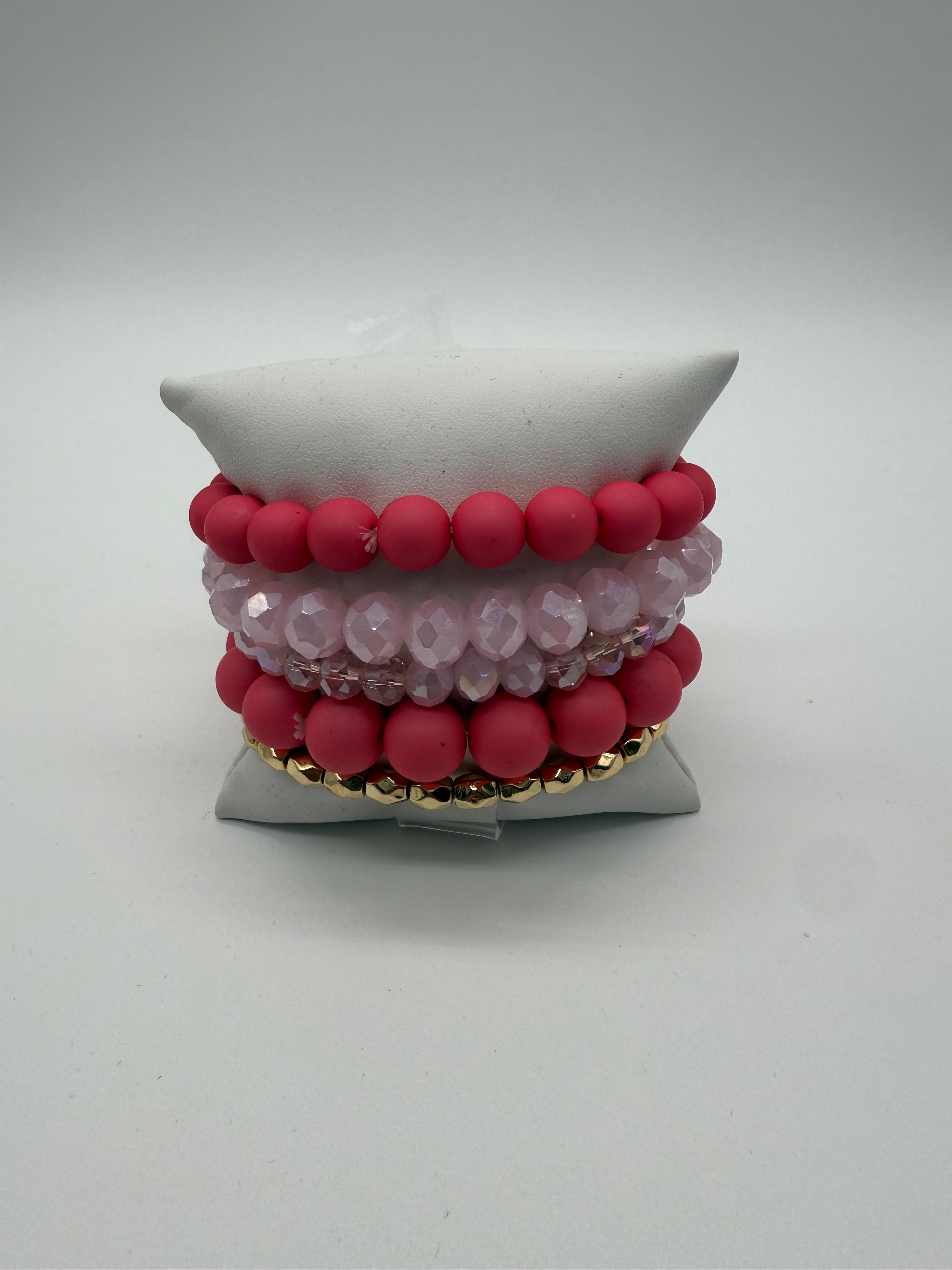 Matte Pink Ball and Glass Bracelets