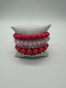 Matte Pink Ball and Glass Bracelets