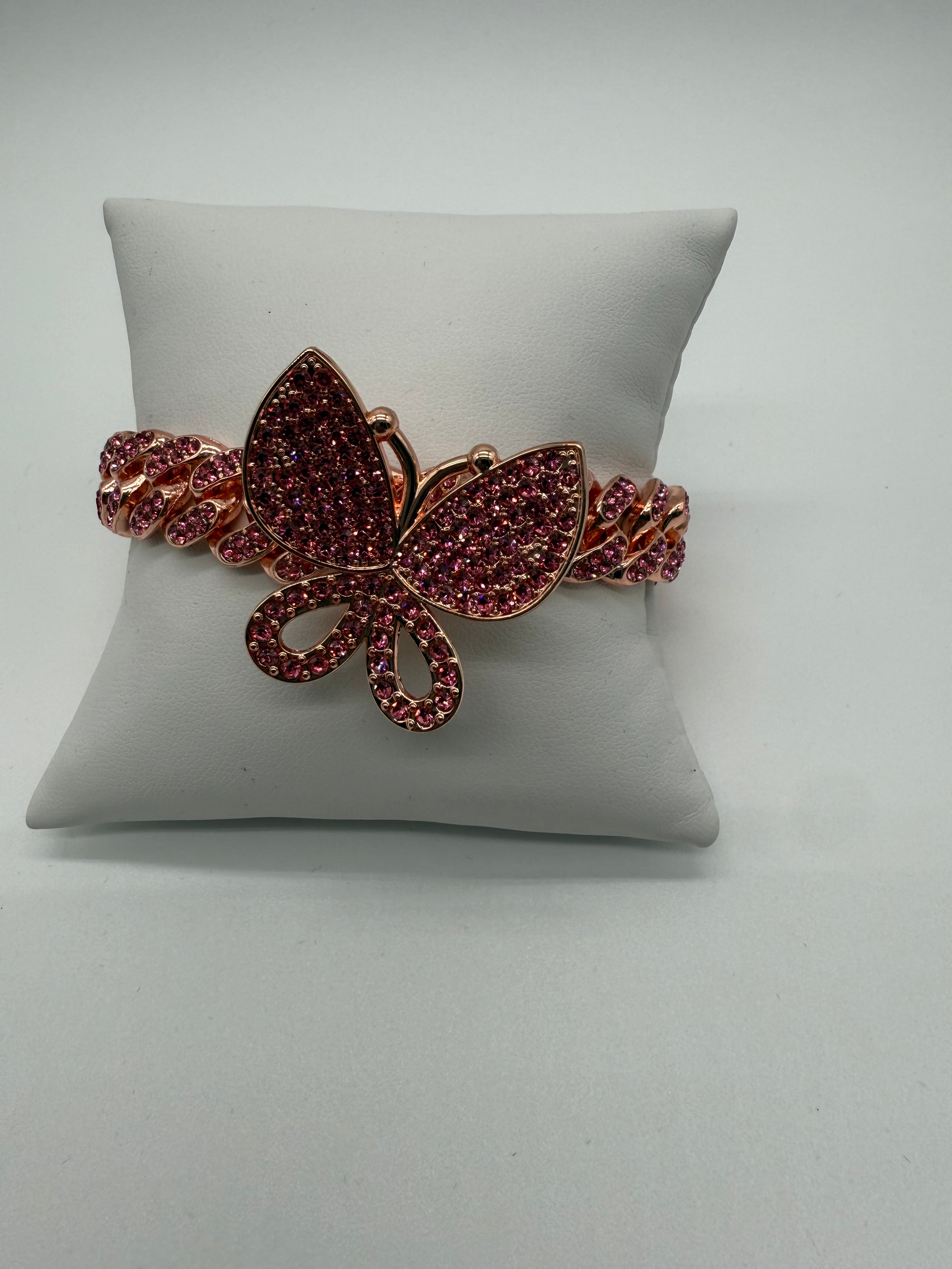Iced Rose Gold Butterfly Cuban Bracelet (8 inches)