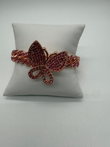 Iced Rose Gold Butterfly Cuban Bracelet (8 inches)