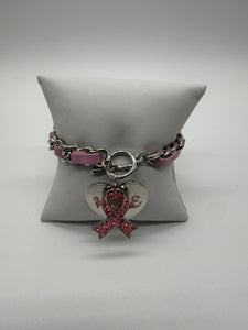 Silver Grace: Light Pink Hope Cancer Toggle Bracelet