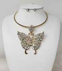 Gold Butterfly Choker Set with Earrings