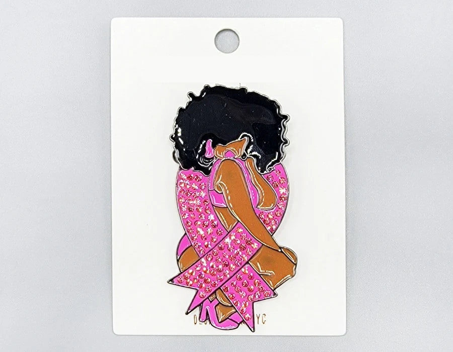 Hematite Pink Ribbon Brooch