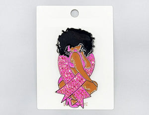 Hematite Pink Ribbon Brooch
