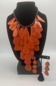 Tagua Orange Necklace and Earrings Set NK24002