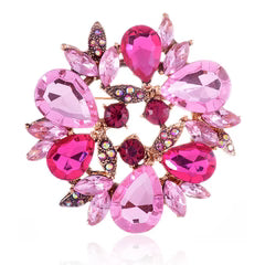 Pink and Fuchsia Rhinestone Circular Brooch