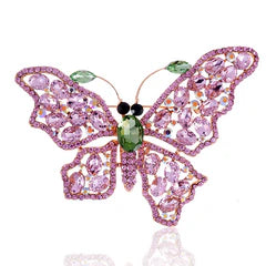 GOLD BUTTERFLY BROOCH PINK GREEN STONES
