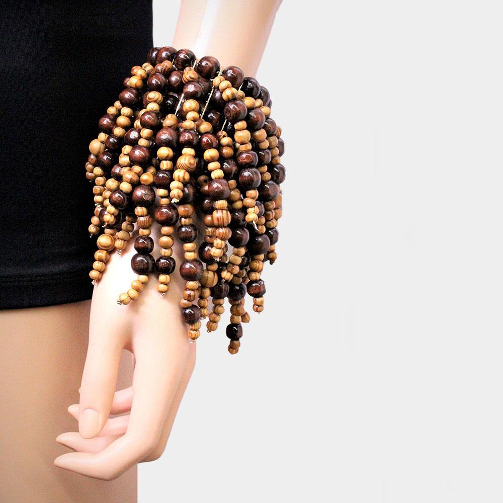 Wood Pearl Fringe Stretch Bracelet