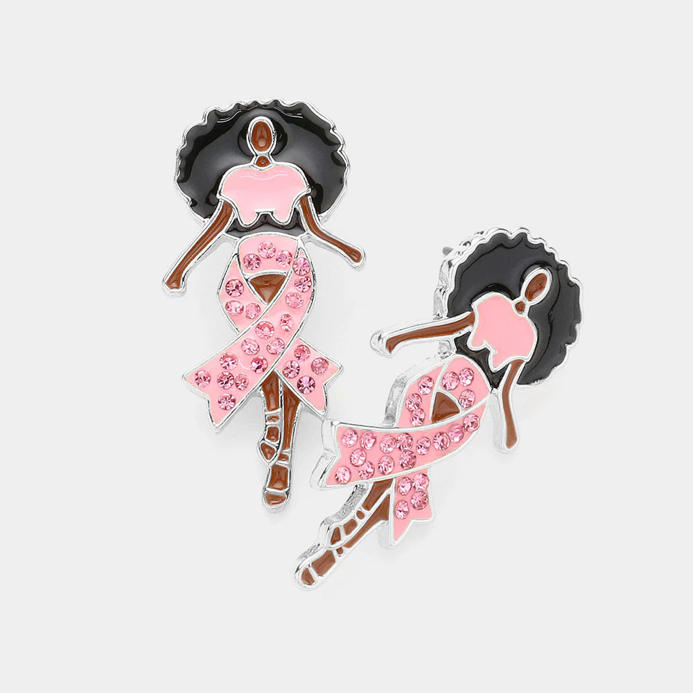 Pink Ribbon Woman Earring