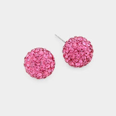 12MM ROSE PINK RHINESTONE BALL STUD EARRINGS