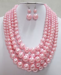 5 STRAND PINK PEARL NECKLACE SET