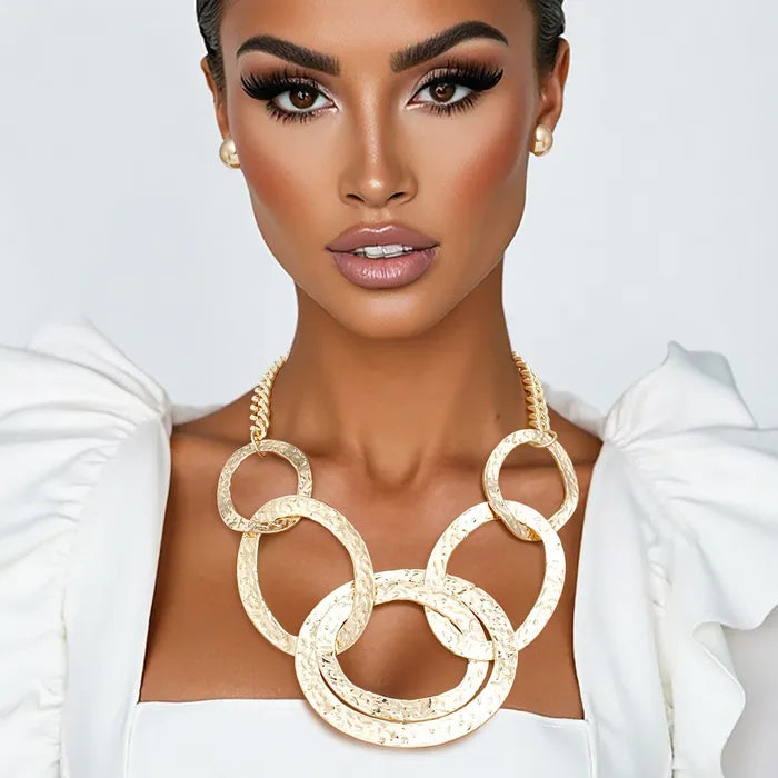 Bib Modernist Chunky Gold Oval Rings Necklace