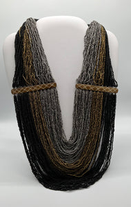 NK2300014 Beaded Necklace Black, Silver and Gold