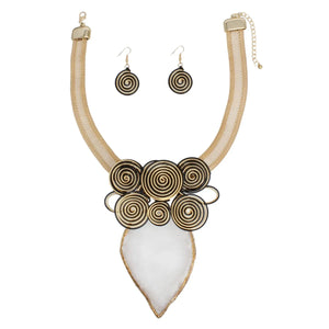 Pendant White Resin Leaf Gold Wire Tribal Necklace