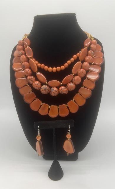 Tagua Rust Necklace and Earrings Set NK24004