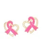Golden Heartbeat: Pink Ribbon Looped Heart Earrings
