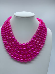 Michelle 5 Stand Fuchsia Pearl Necklace 015