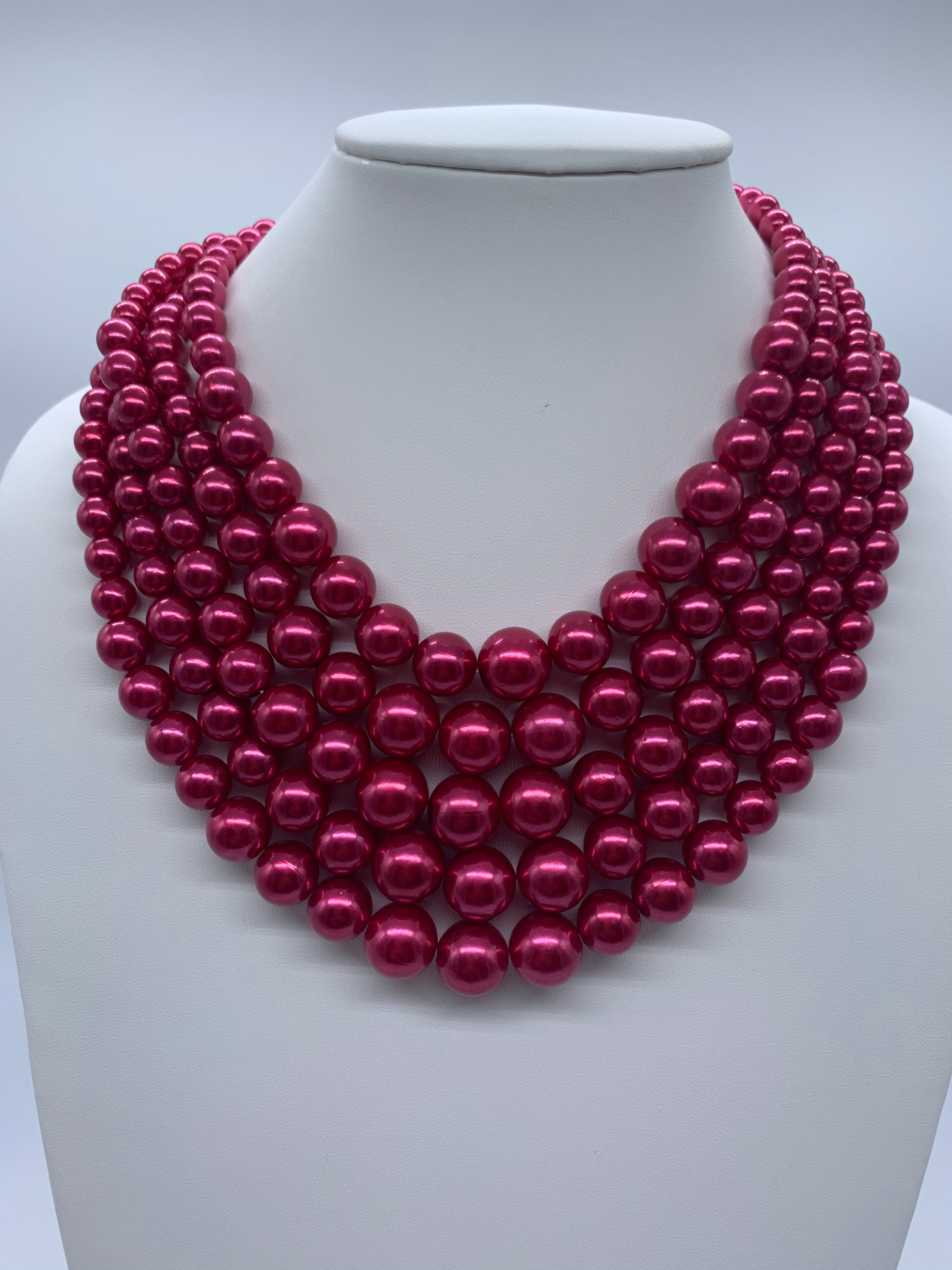 Michelle 5 Stand Red Pearl Necklace 015