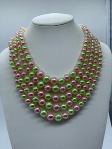 Michelle 5 Stand Pink and Green Pearl Necklace 015