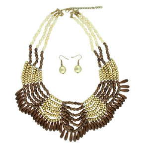 Kai Wood and Gold Beaded Necklace N007