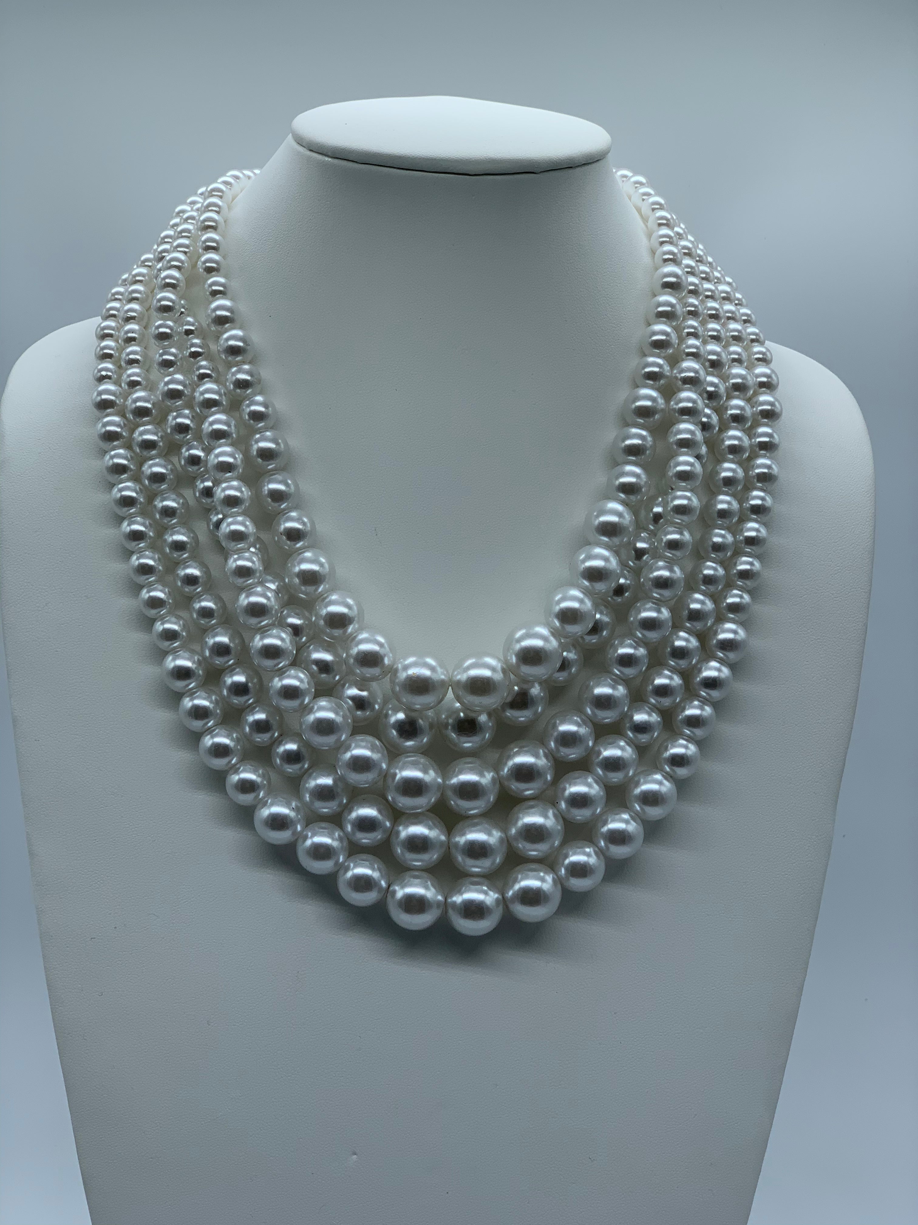 Michelle 5 Stand White Pearl Necklace 015