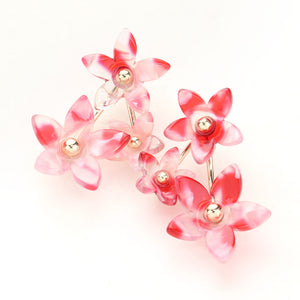 RED TRIPLE FLOWER EARRINGS E006