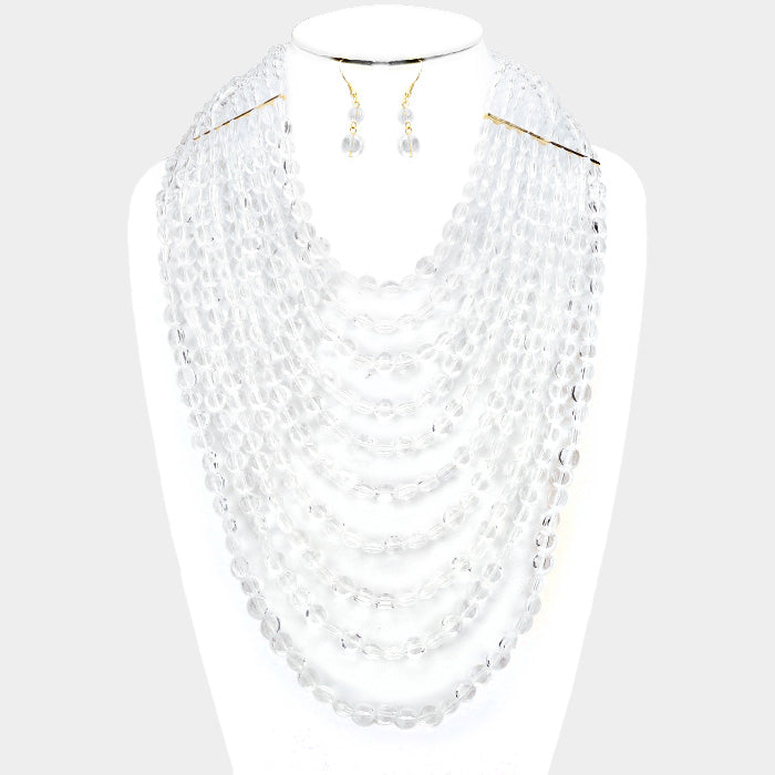 MULTI STRAND CLEAR LUCITE FACETED BEADED NECKLACE N005