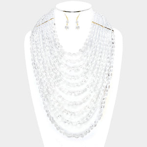 MULTI STRAND CLEAR LUCITE FACETED BEADED NECKLACE N005